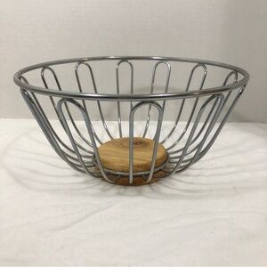 Vintage Wood And Chrome Metal 9" X 5" MCM Fruit Bread Veggie Kitchen Basket Bowl